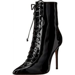 SCHUTZ Black Patent Leather Lace-Up Heeled Boots